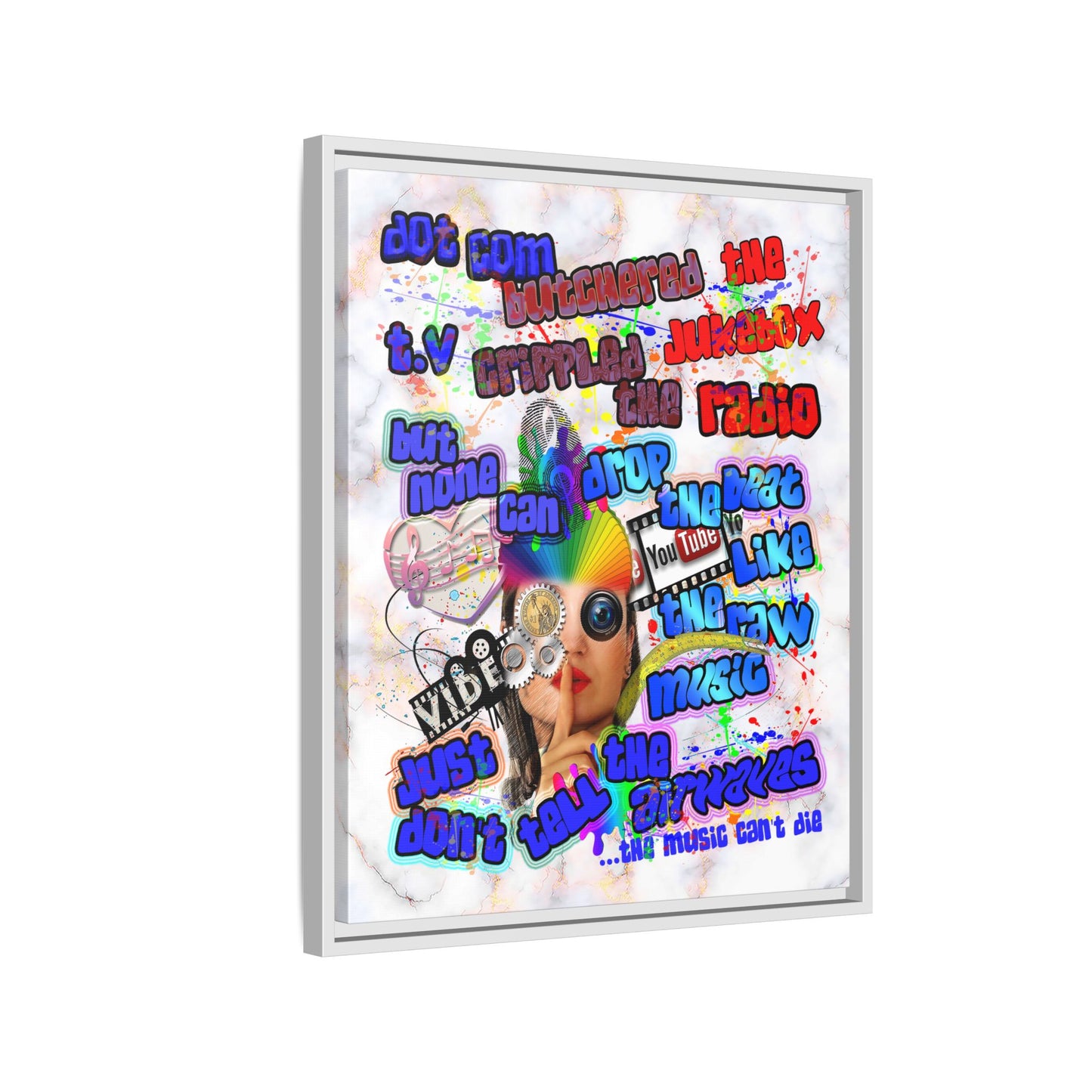 drop the beat - framed canvas art (white marble)
