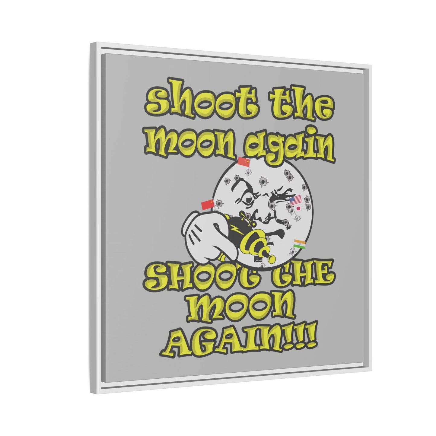 shoot the moon again - framed canvas art (light grey)