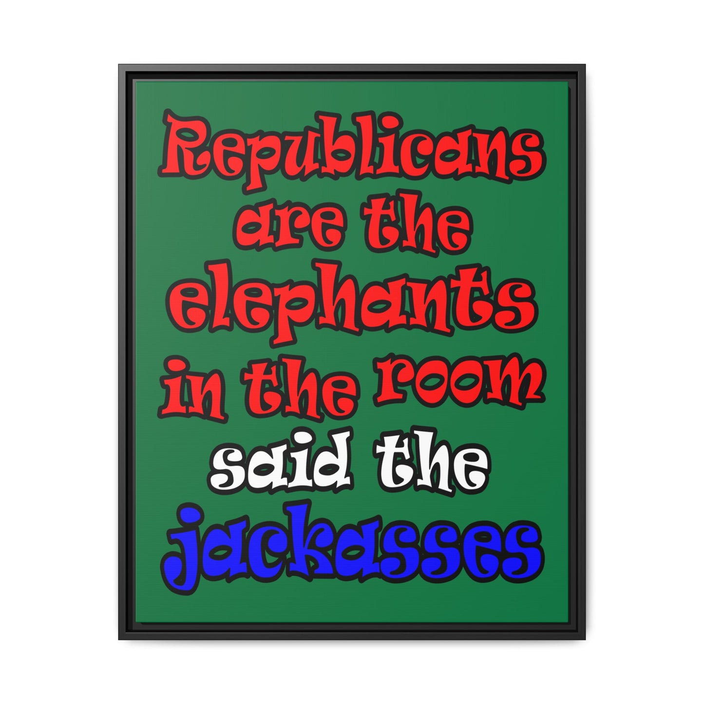 donkeys and elephants - framed canvas art (dark green)