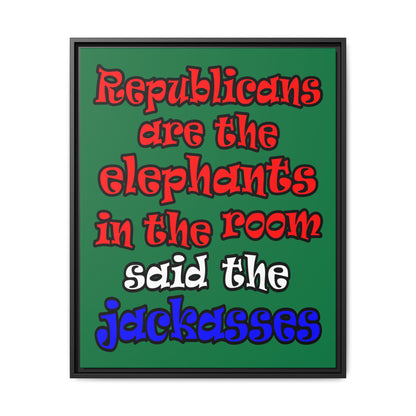 donkeys and elephants - framed canvas art (dark green)