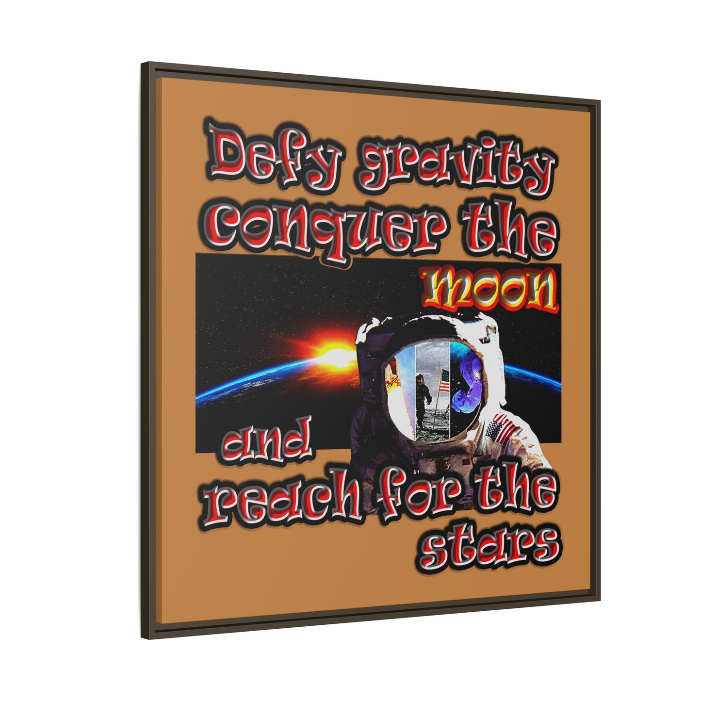 defy conquer reach - framed canvas art (light brown)