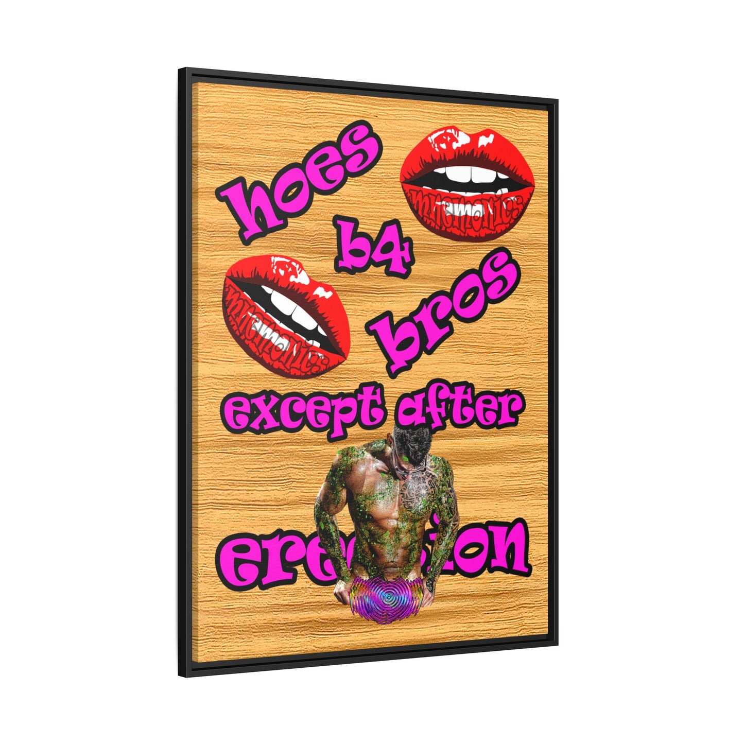 hoes b4 bros - framed canvas art (butterscotch wood finish)