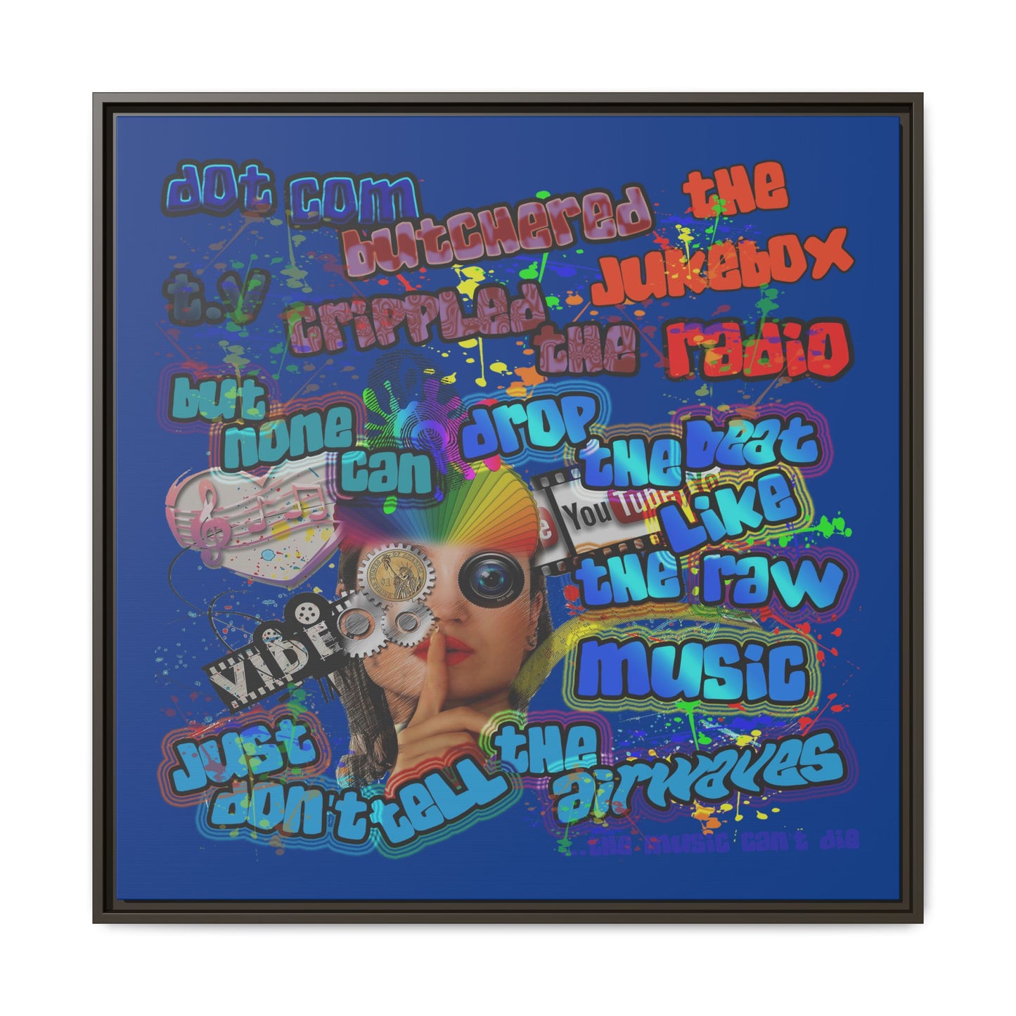drop the beat - framed canvas art (dark blue)