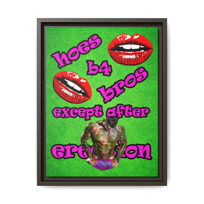 hoes b4 bros - framed canvas art (green turf)