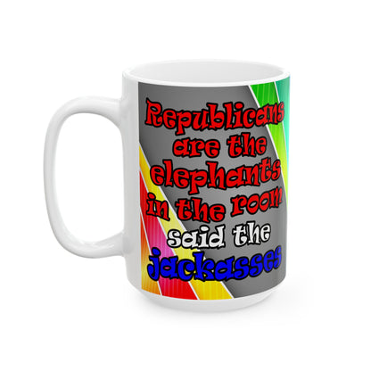 donkeys and elephants - White Mug (rainbow split)