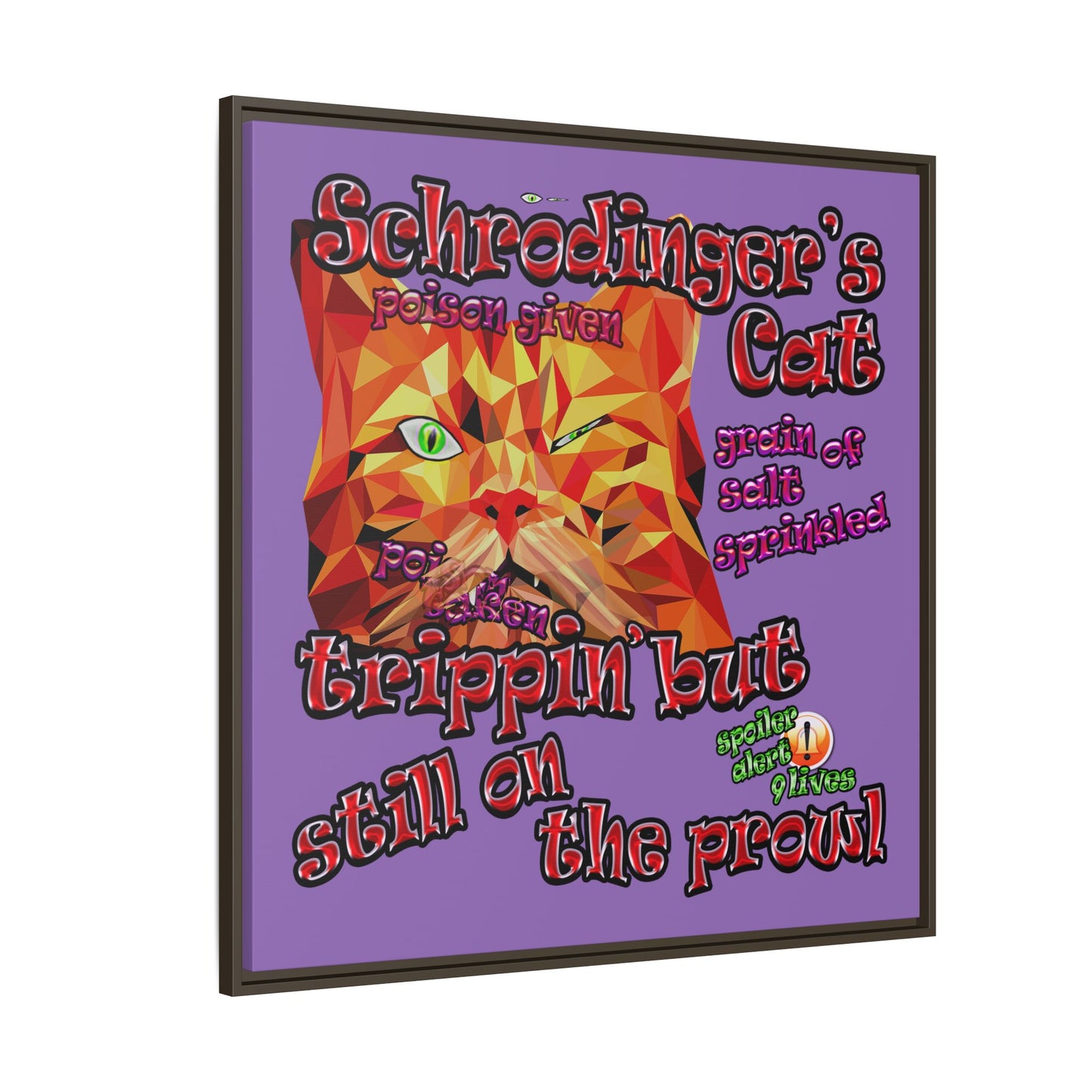schrodinger's cat - framed canvas art (light purple)