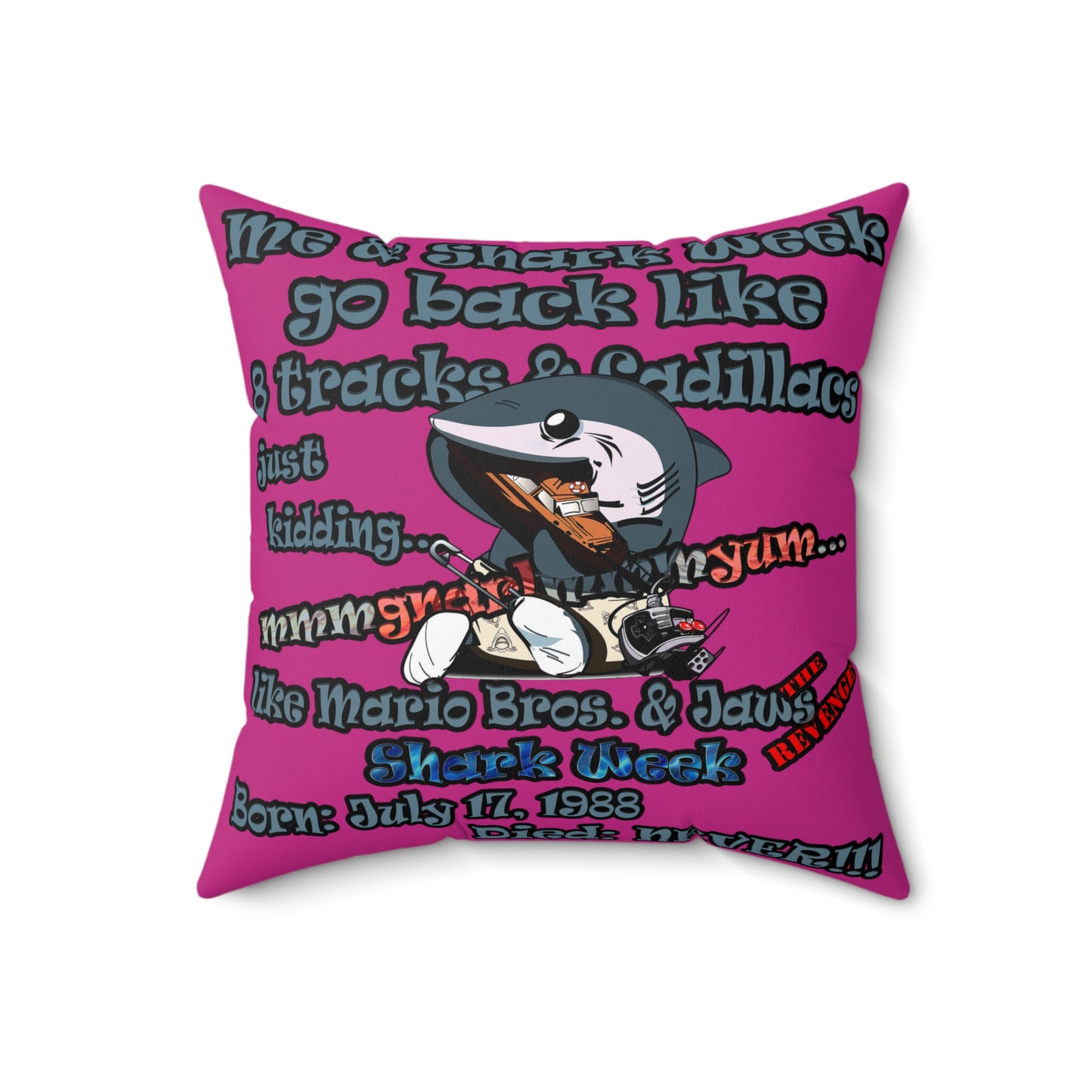 shark week - Spun Polyester Square Pillow - (pink)