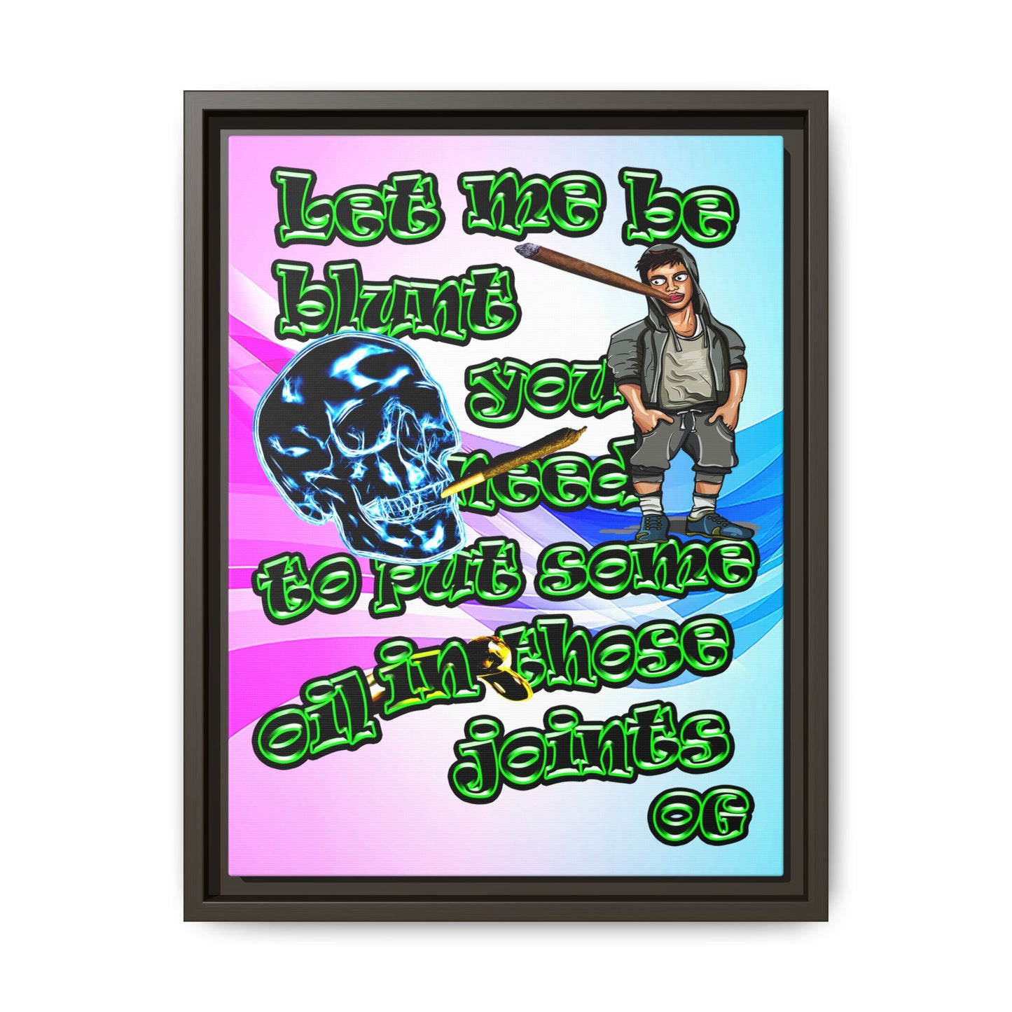 og - framed canvas art (light blue-pink wave)