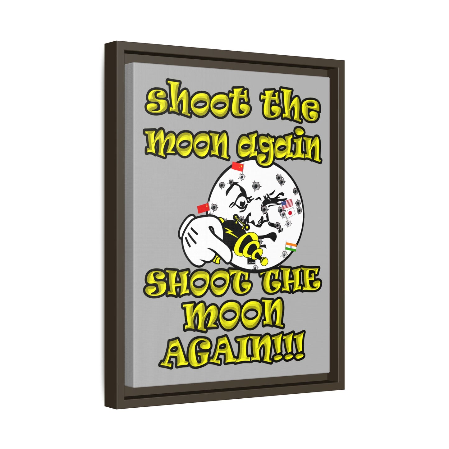 shoot the moon again - framed canvas art (light grey)
