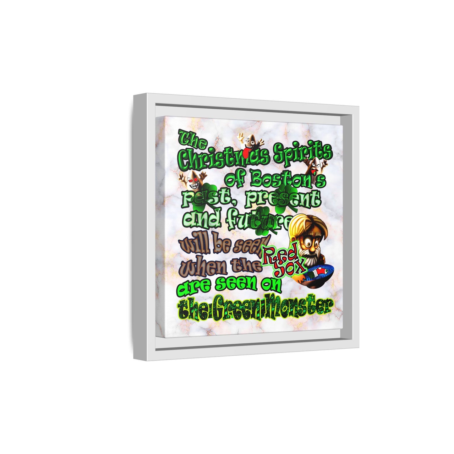 christmas spirits of boston - framed canvas art (white marble)