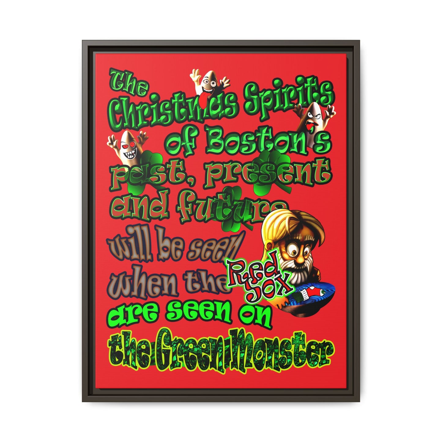 christmas spirits of boston - framed canvas art (red)