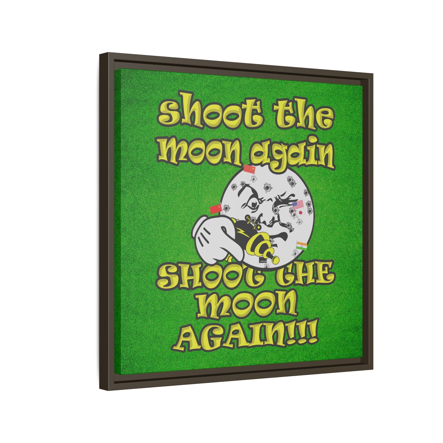 shoot the moon again - framed canvas art (green turf)