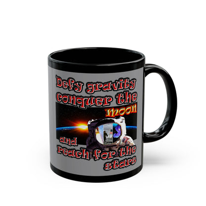 defy conquer reach - Black Mug (grey)