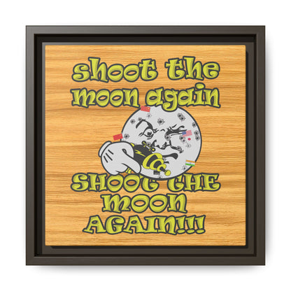 shoot the moon again - framed canvas art (butterscotch wood finish)