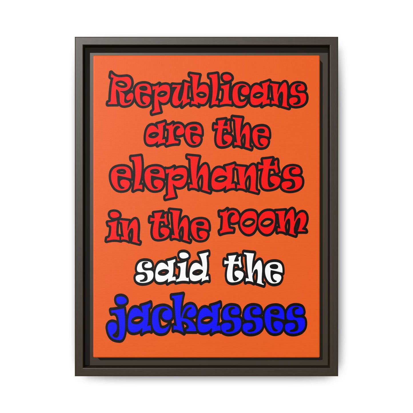 donkeys and elephants - framed canvas art (orange)