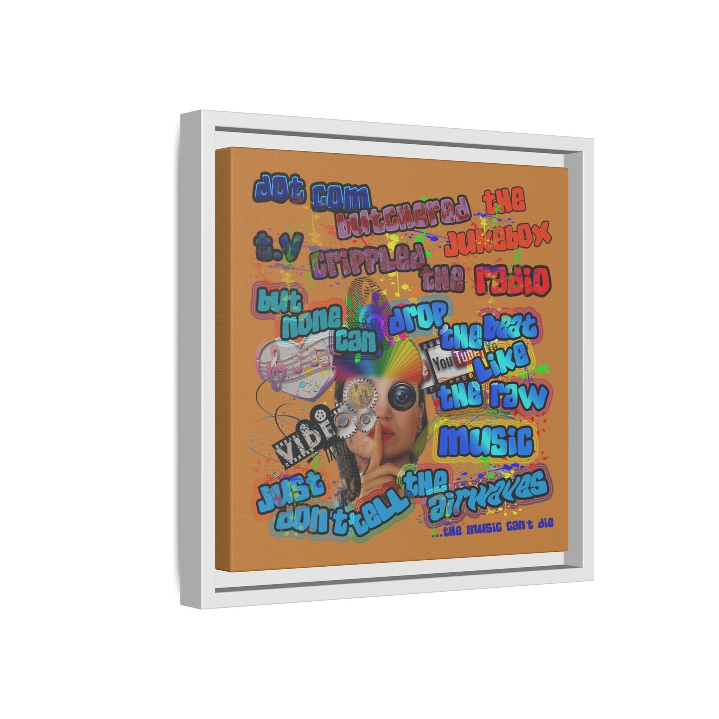 drop the beat - framed canvas art (light brown)