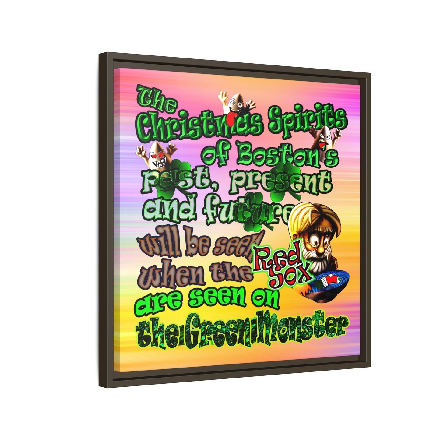 christmas spirits of boston - framed canvas art (color blur)
