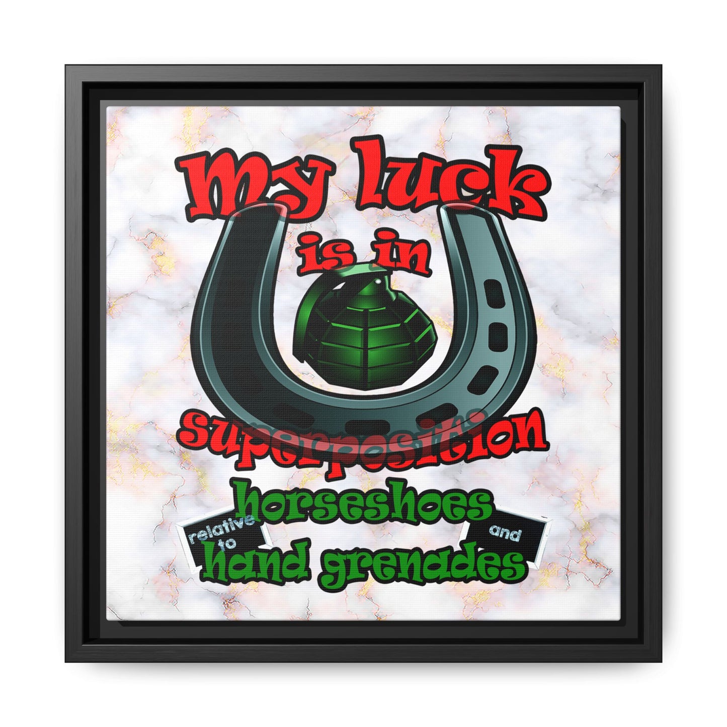 my luck - framed canvas art (white marble)