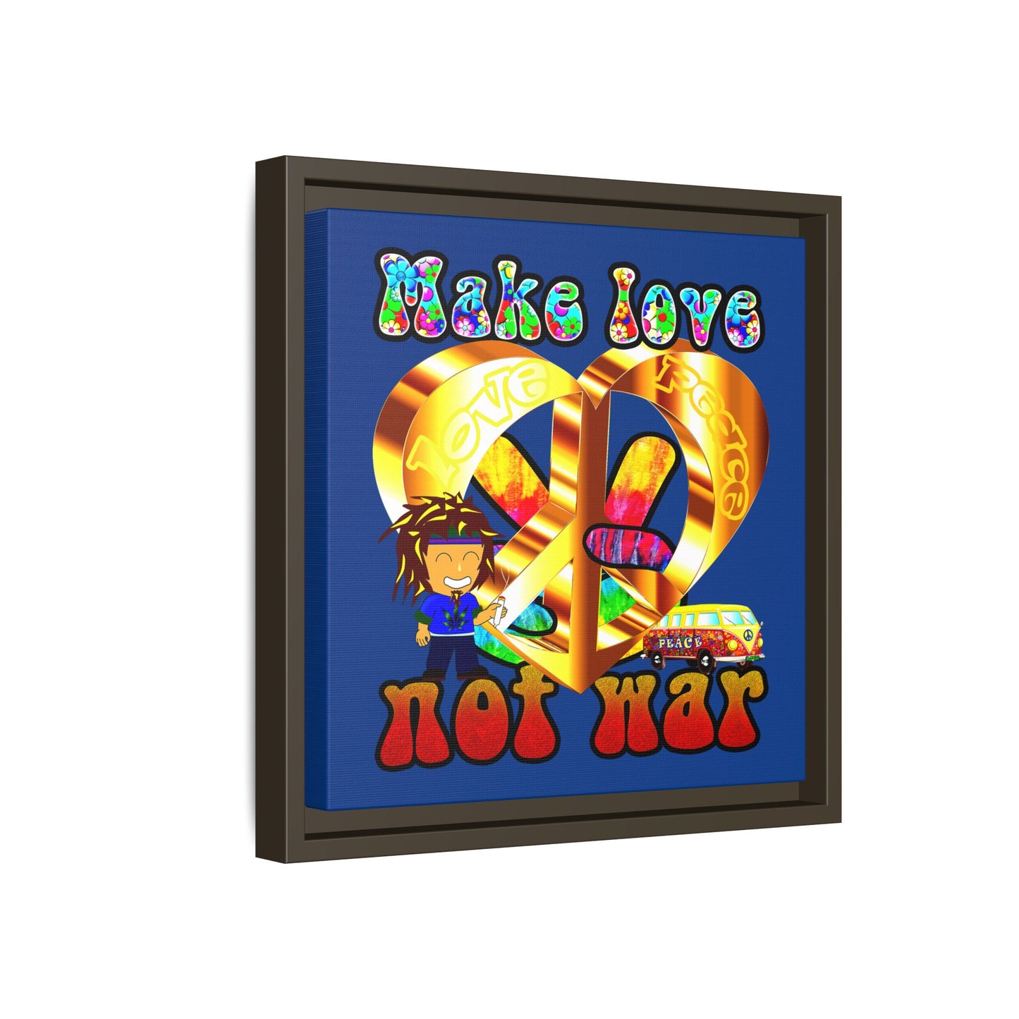 love peace - framed canvas art (dark blue)