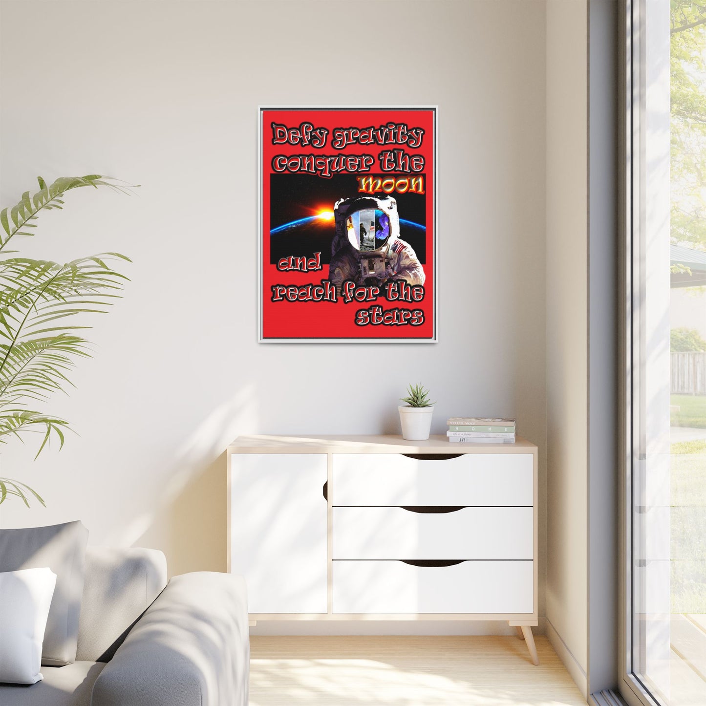 defy conquer reach - framed canvas art (red)