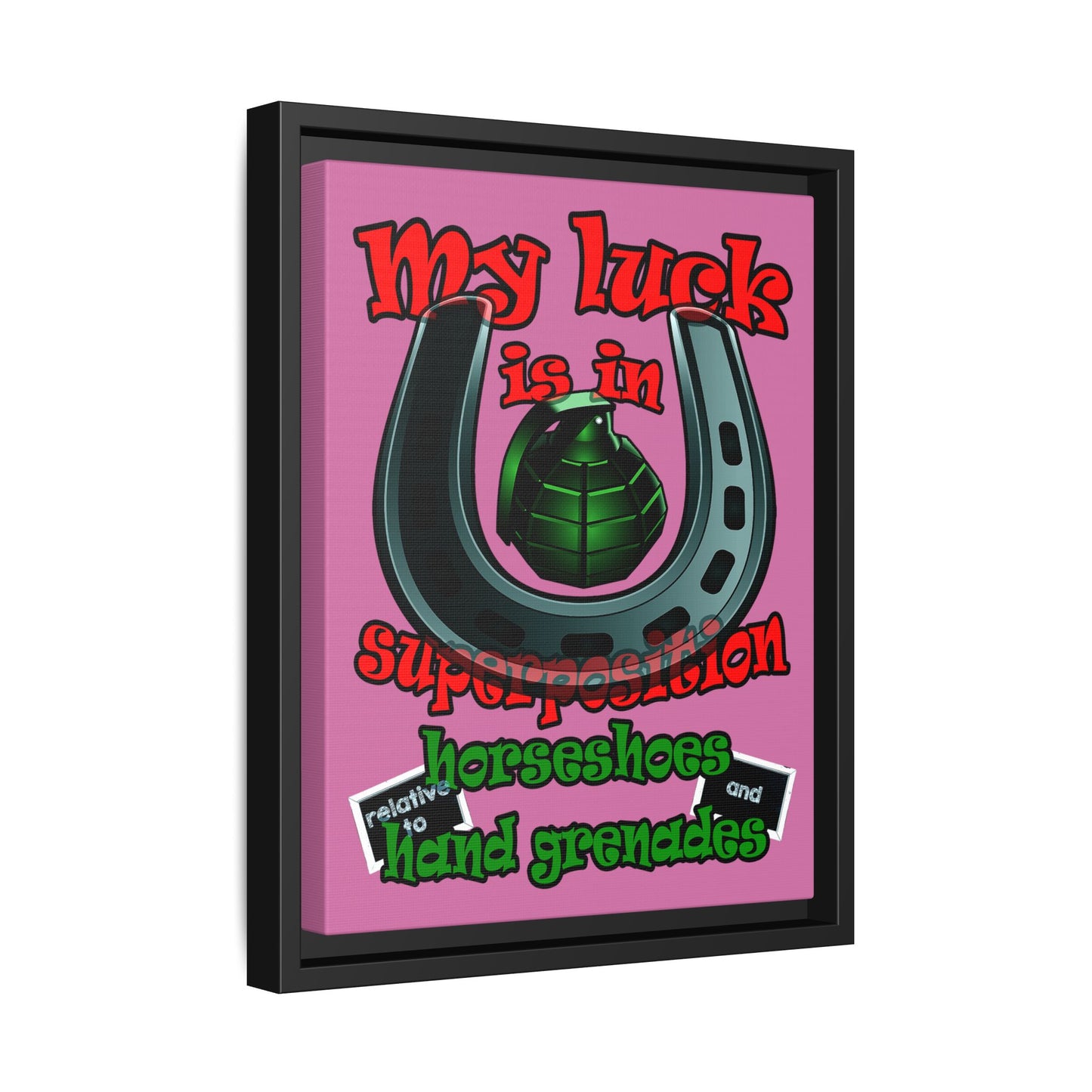 my luck - framed canvas art (light pink)