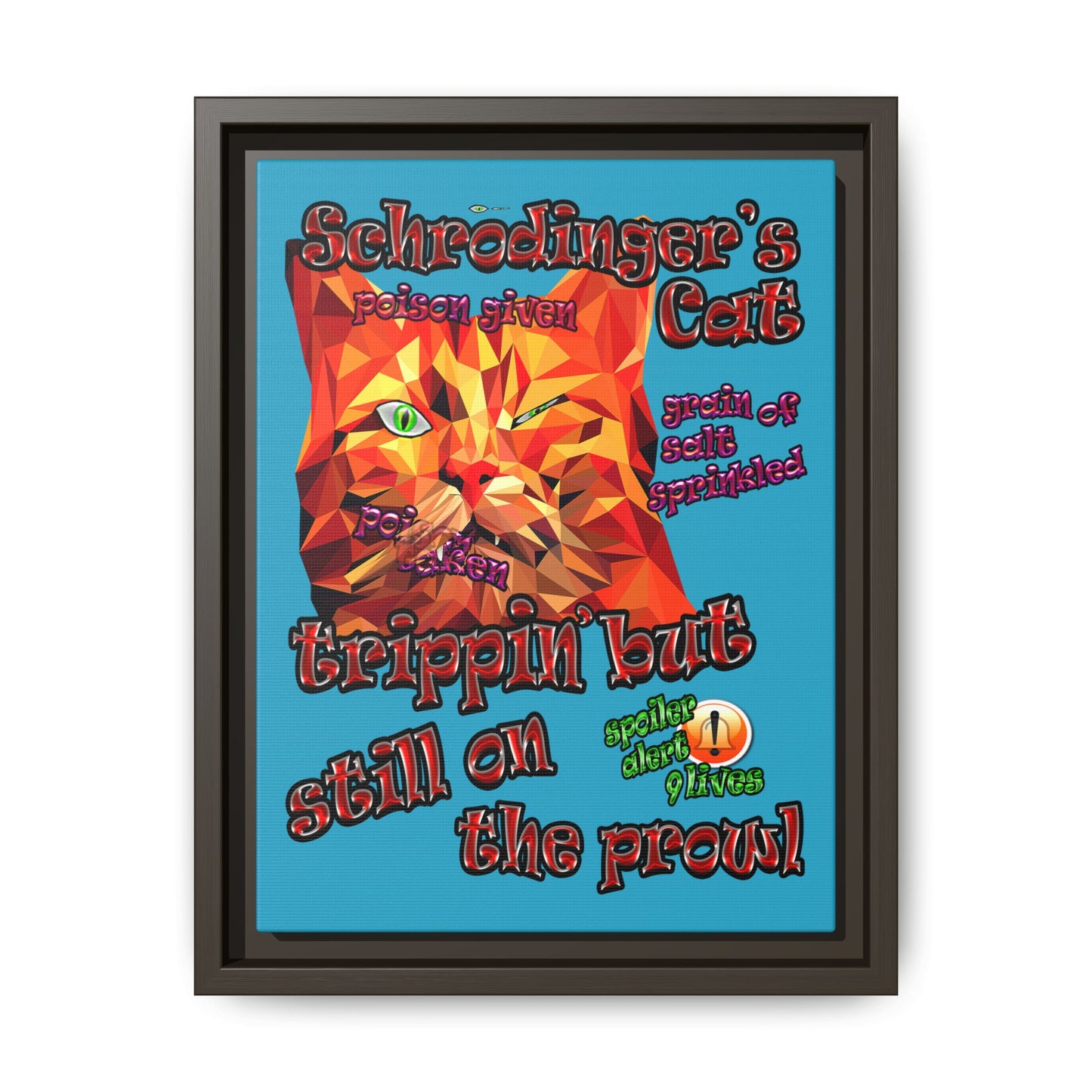 schrodinger's cat - framed canvas art (turquoise)