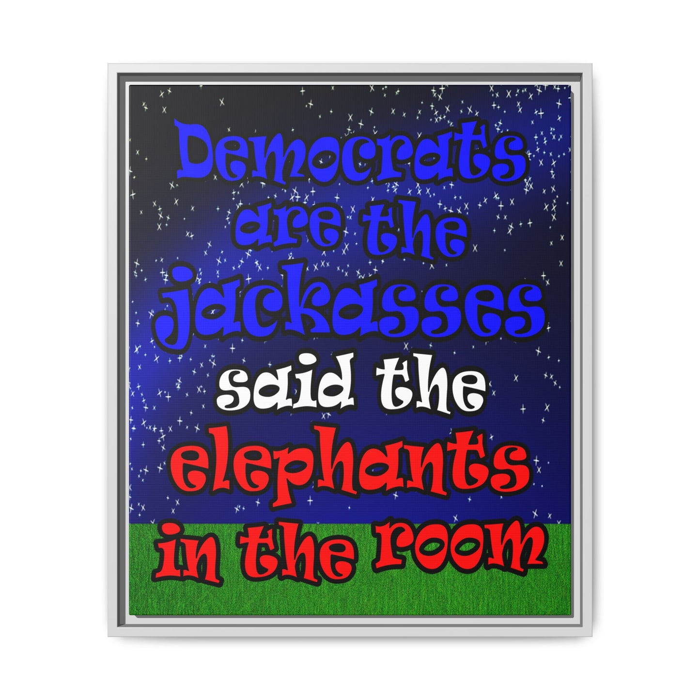 donkeys and elephants - framed canvas art ('snoops' background)