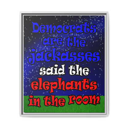 donkeys and elephants - framed canvas art ('snoops' background)