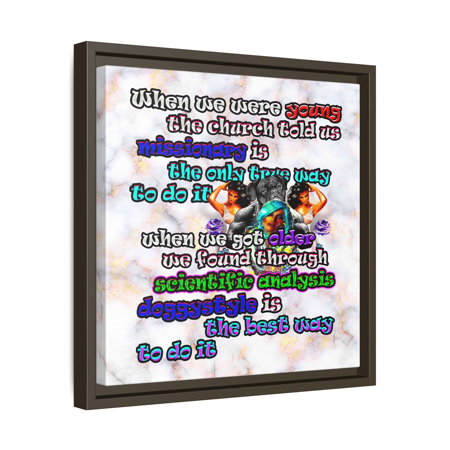 doggystyle - framed canvas art (white marble)