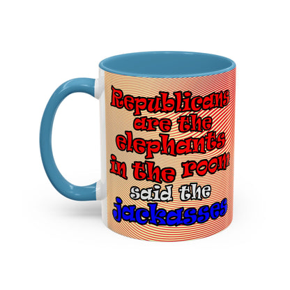 donkeys and elephants - Accent Mug (yellow-orange wave)