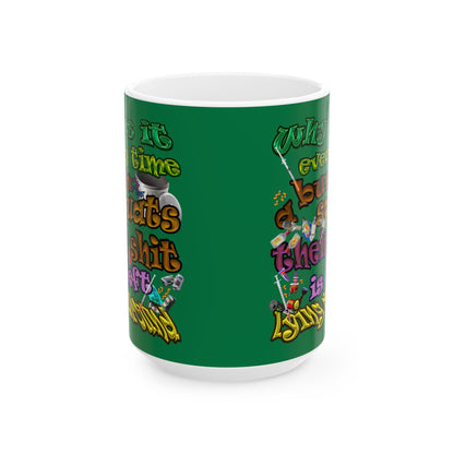 the bum's shit - White Mug (dark green)