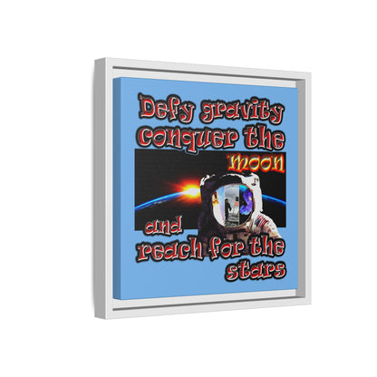 defy conquer reach - framed canvas art (light blue)