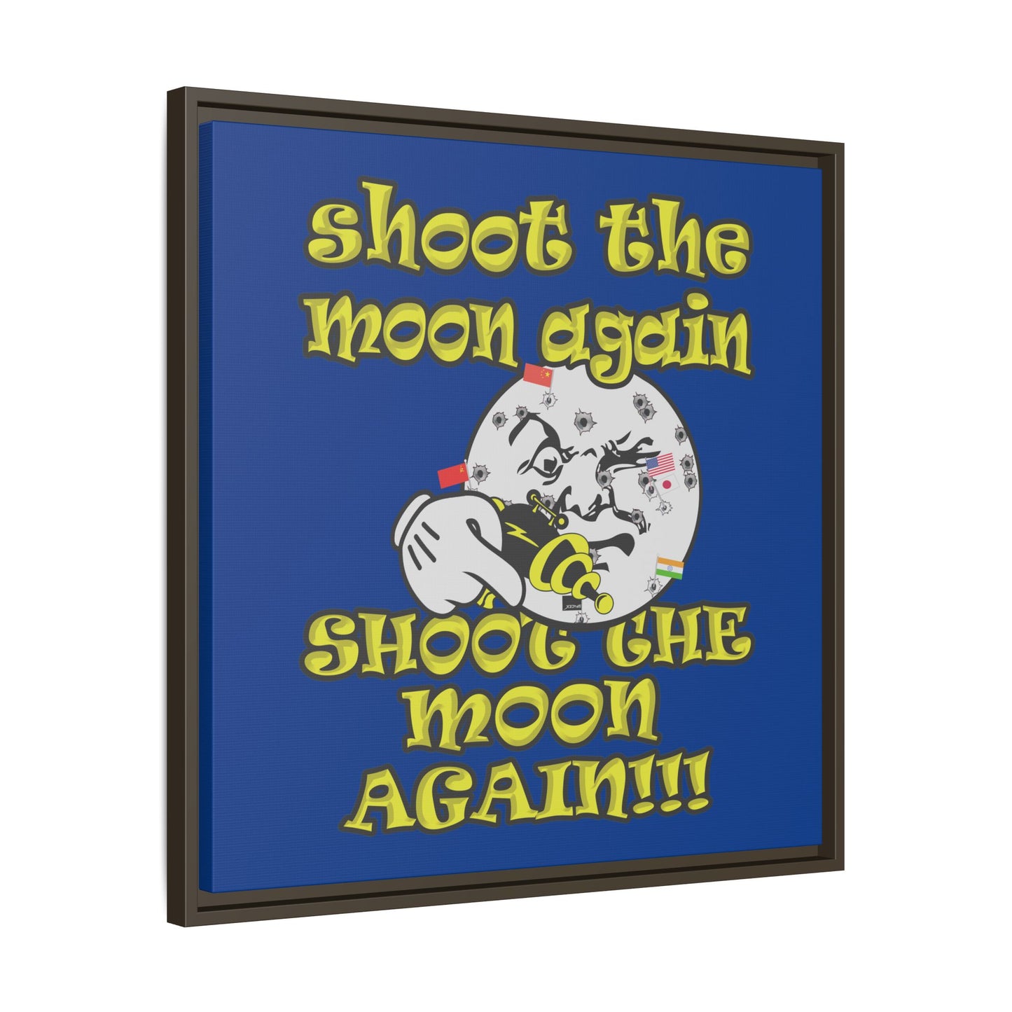 shoot the moon again - framed canvas art (dark blue)