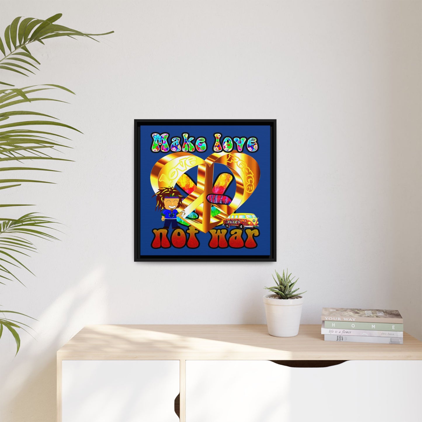 love peace - framed canvas art (dark blue)