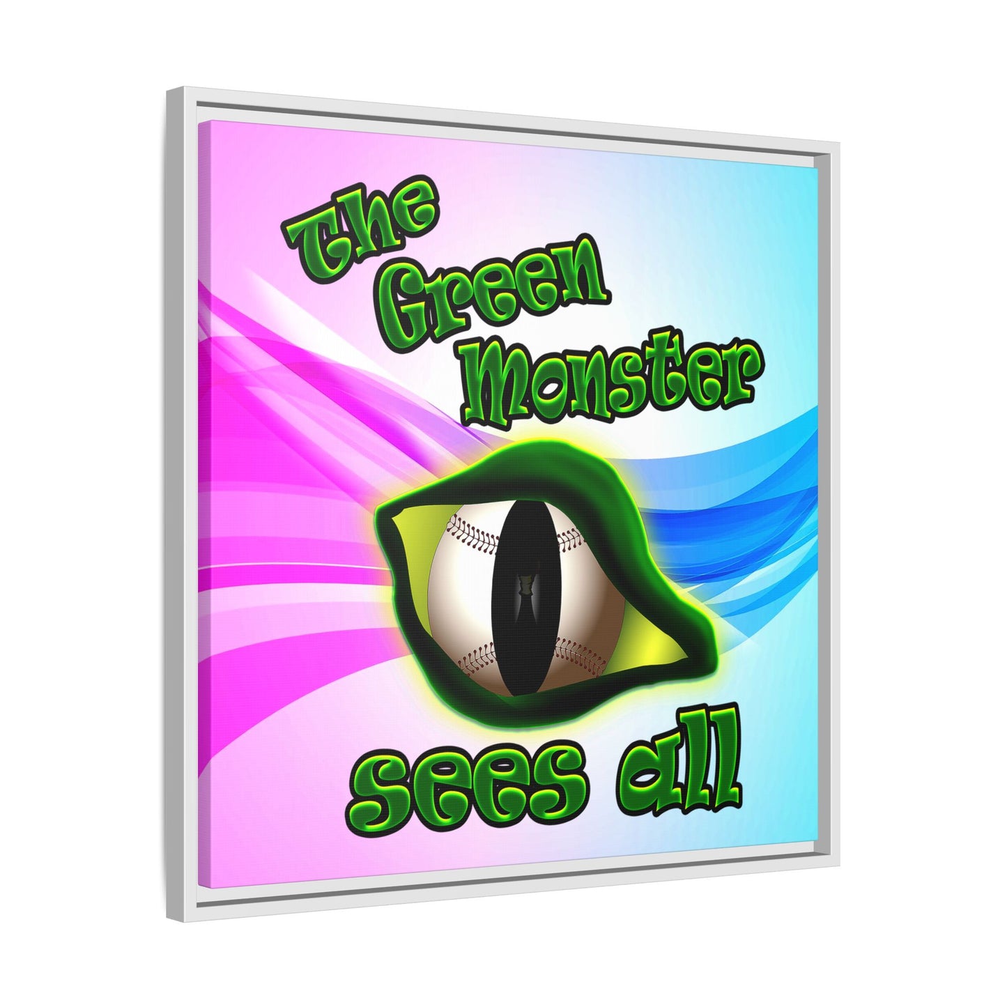 green monster - framed canvas art (light blue-pink wave)