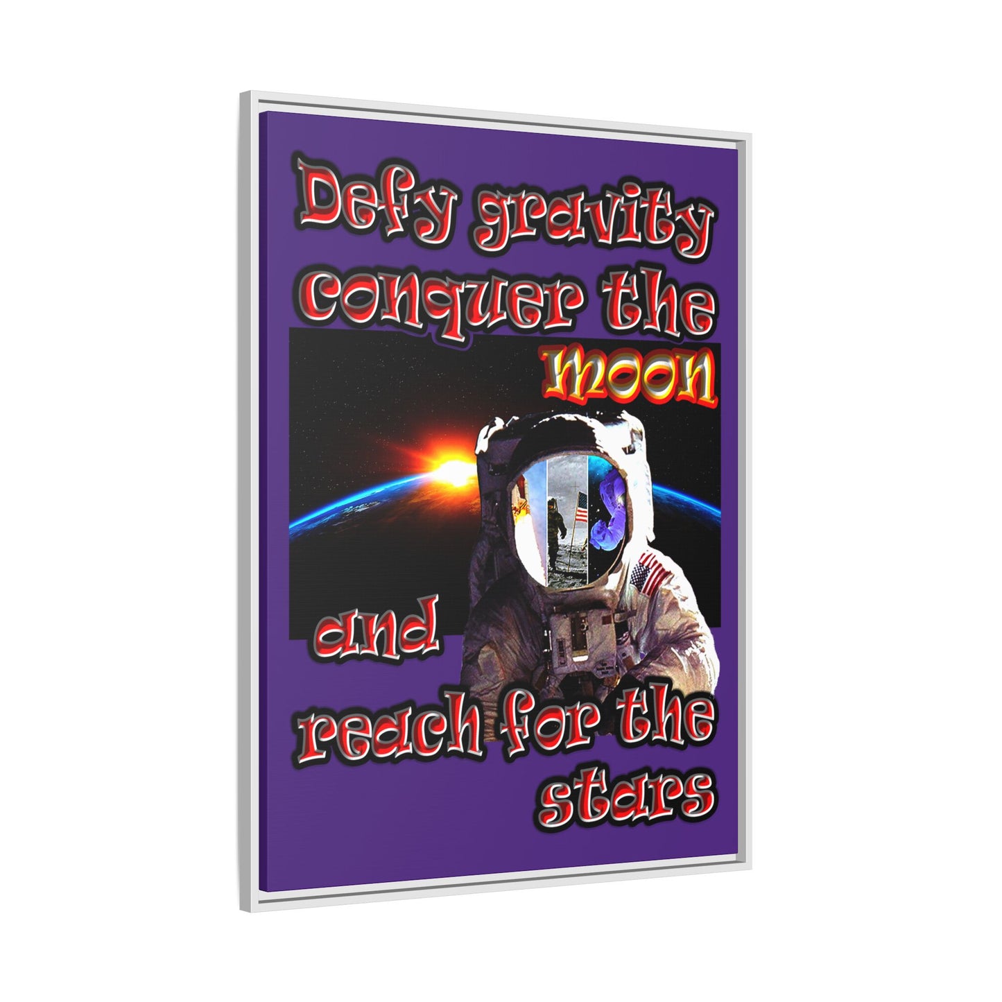 defy conquer reach - framed canvas art (purple)