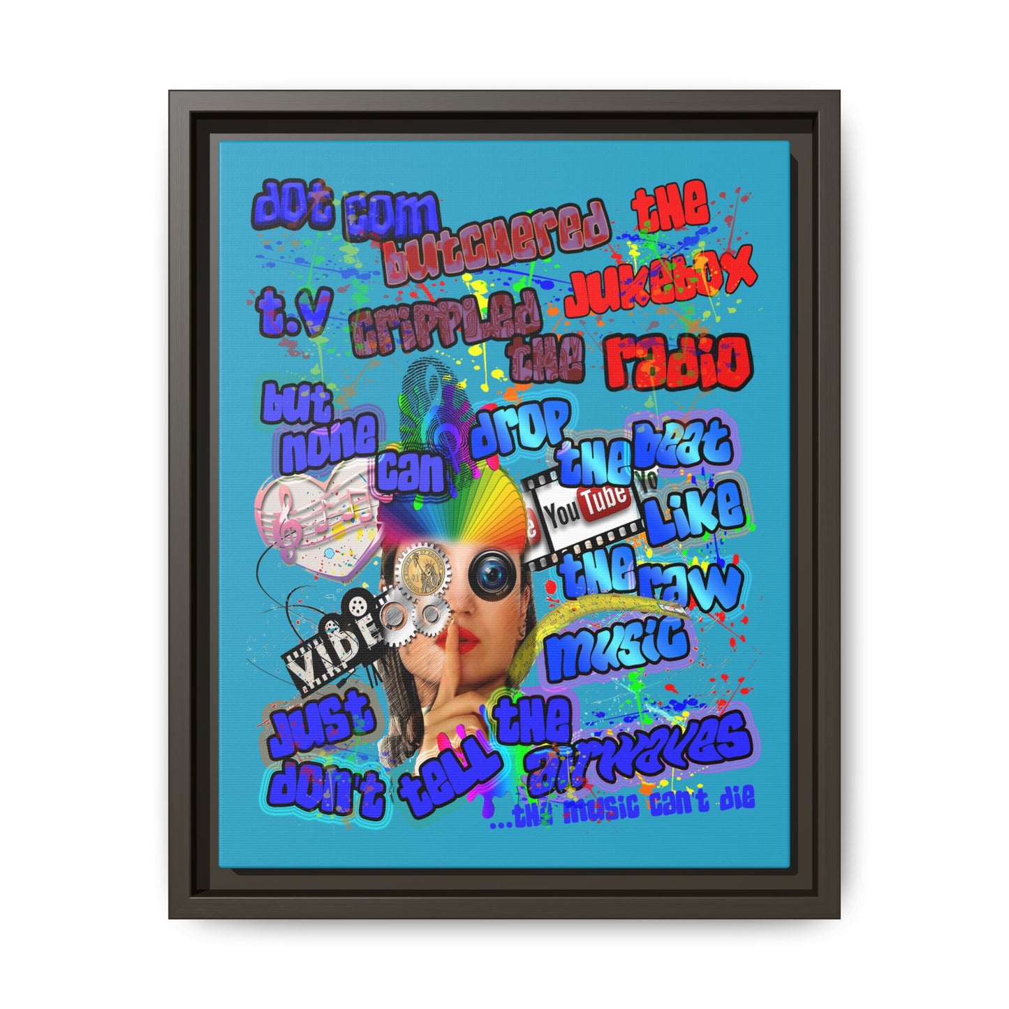 drop the beat - framed canvas art (turquoise)