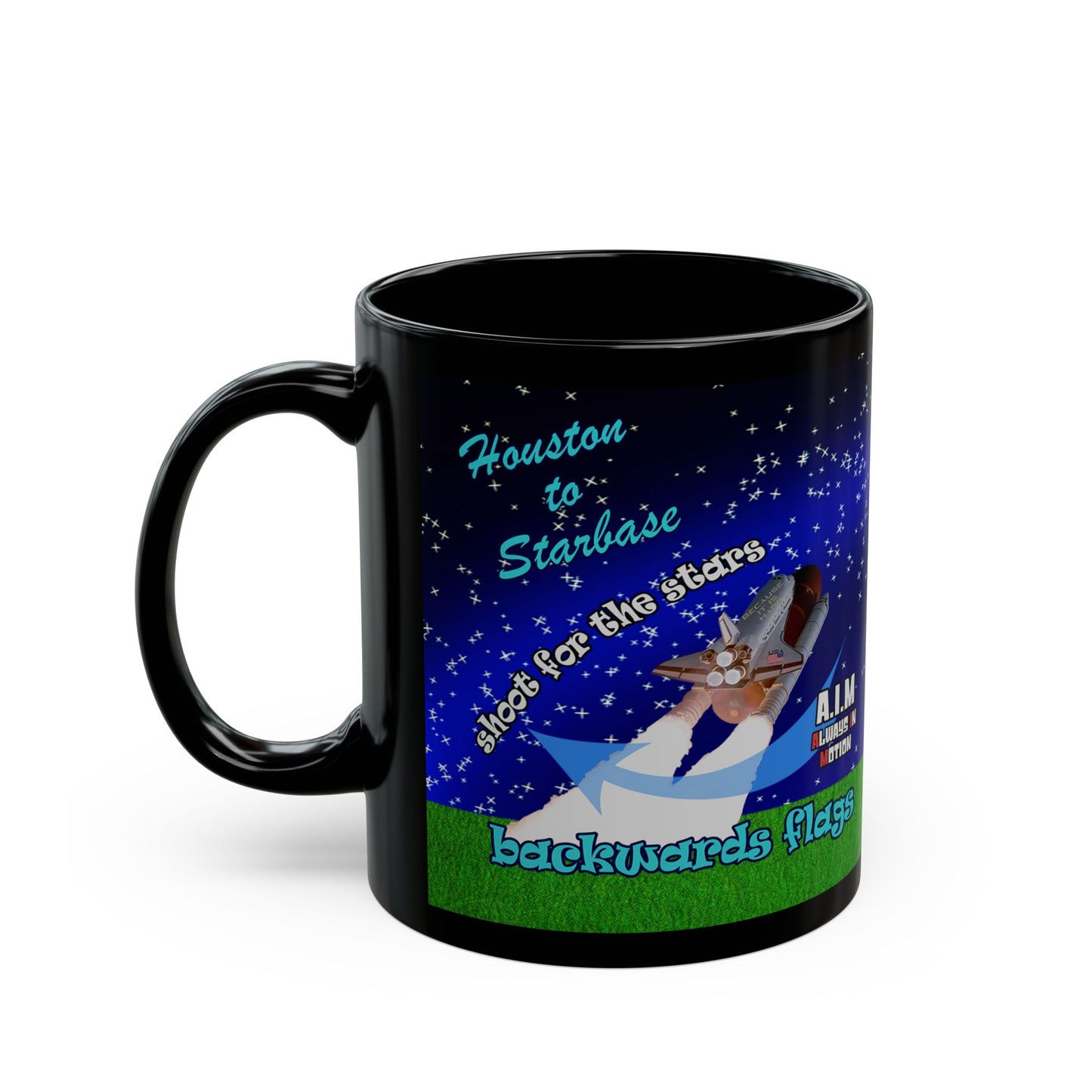 shoot for the stars - Black Mug ('snoops' background)