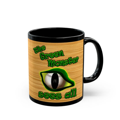 green monster - Black Mug (butterscotch wood finish)