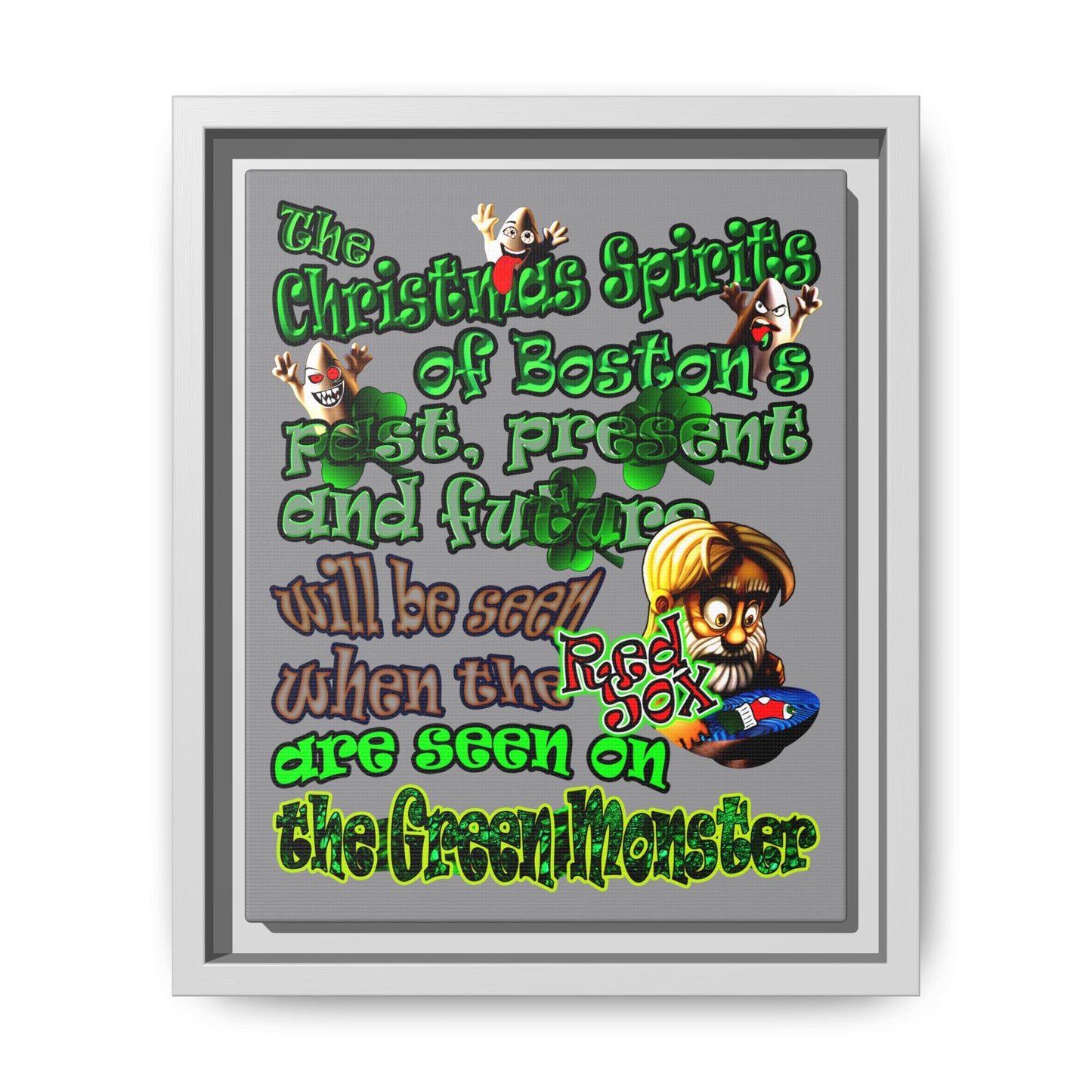 christmas spirits of boston - framed canvas art (grey)