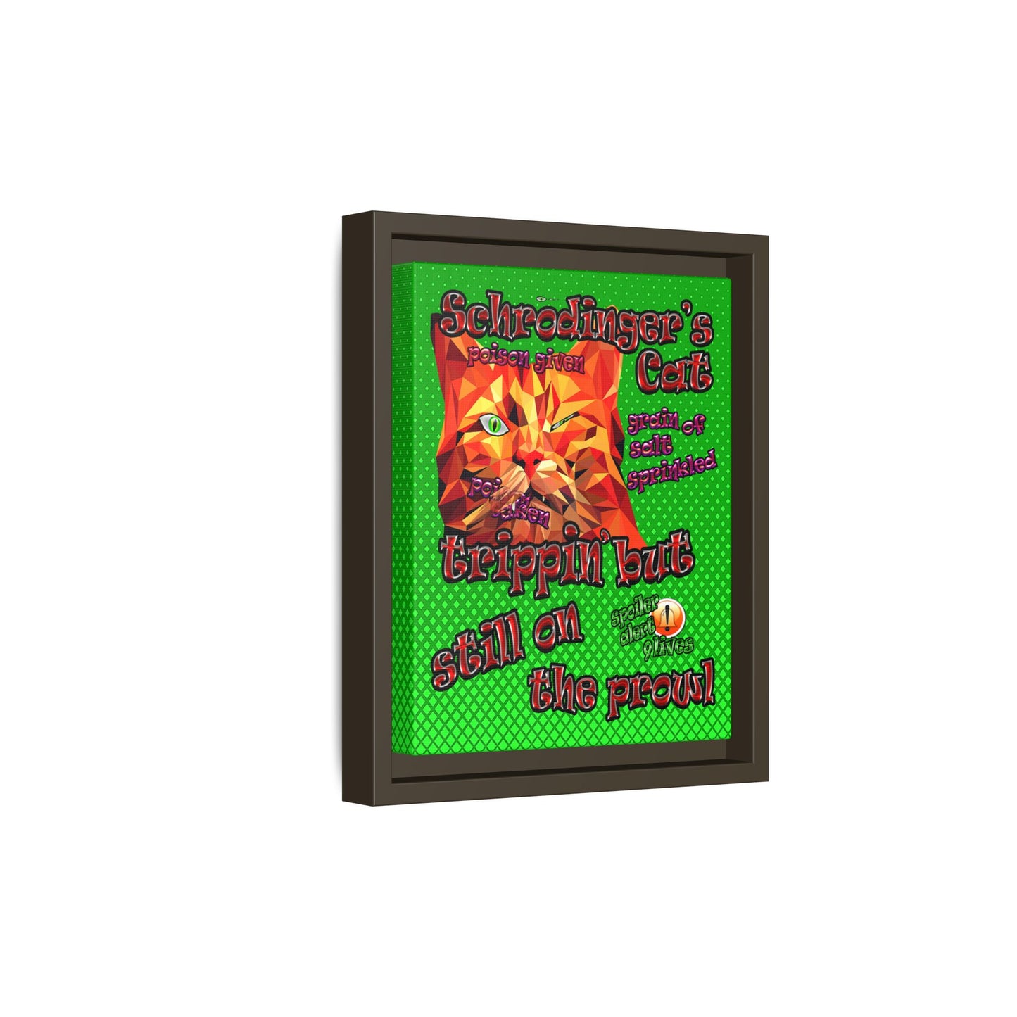 schrodinger's cat - framed canvas art (logo green)