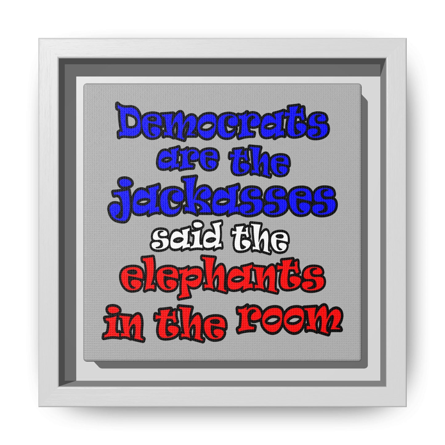 donkeys and elephants - framed canvas art (light grey)