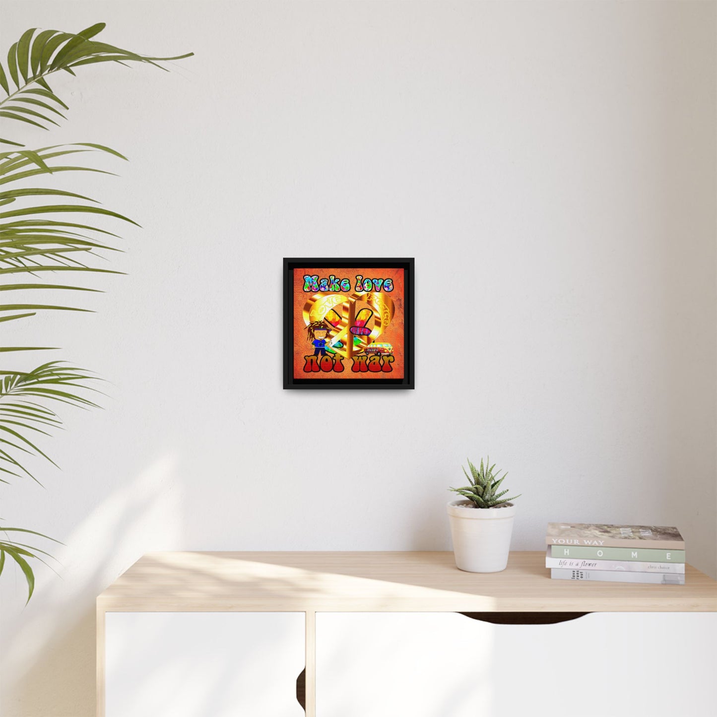 love peace - framed canvas art (burnt orange)