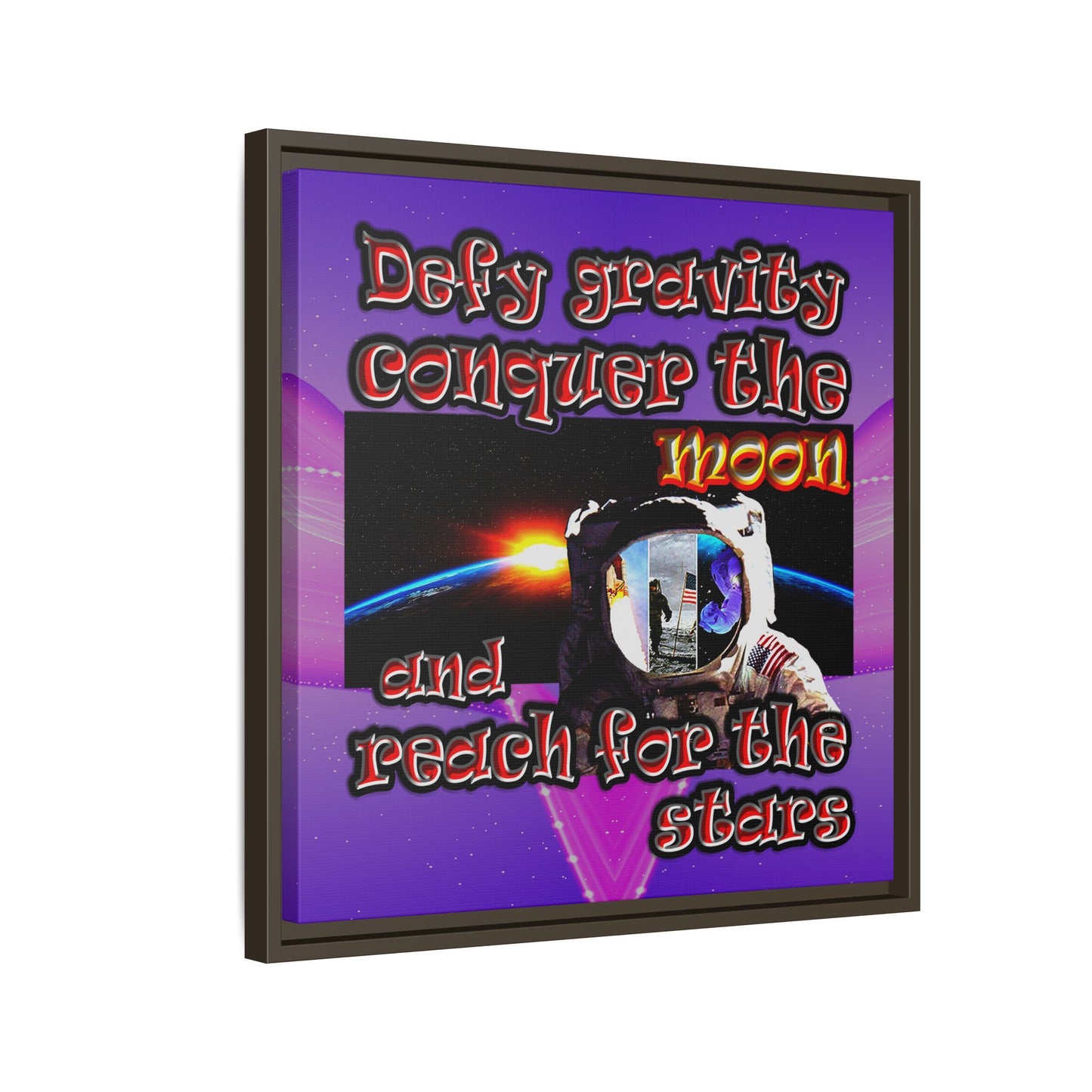 defy conquer reach - framed canvas art (purple-pink wave)
