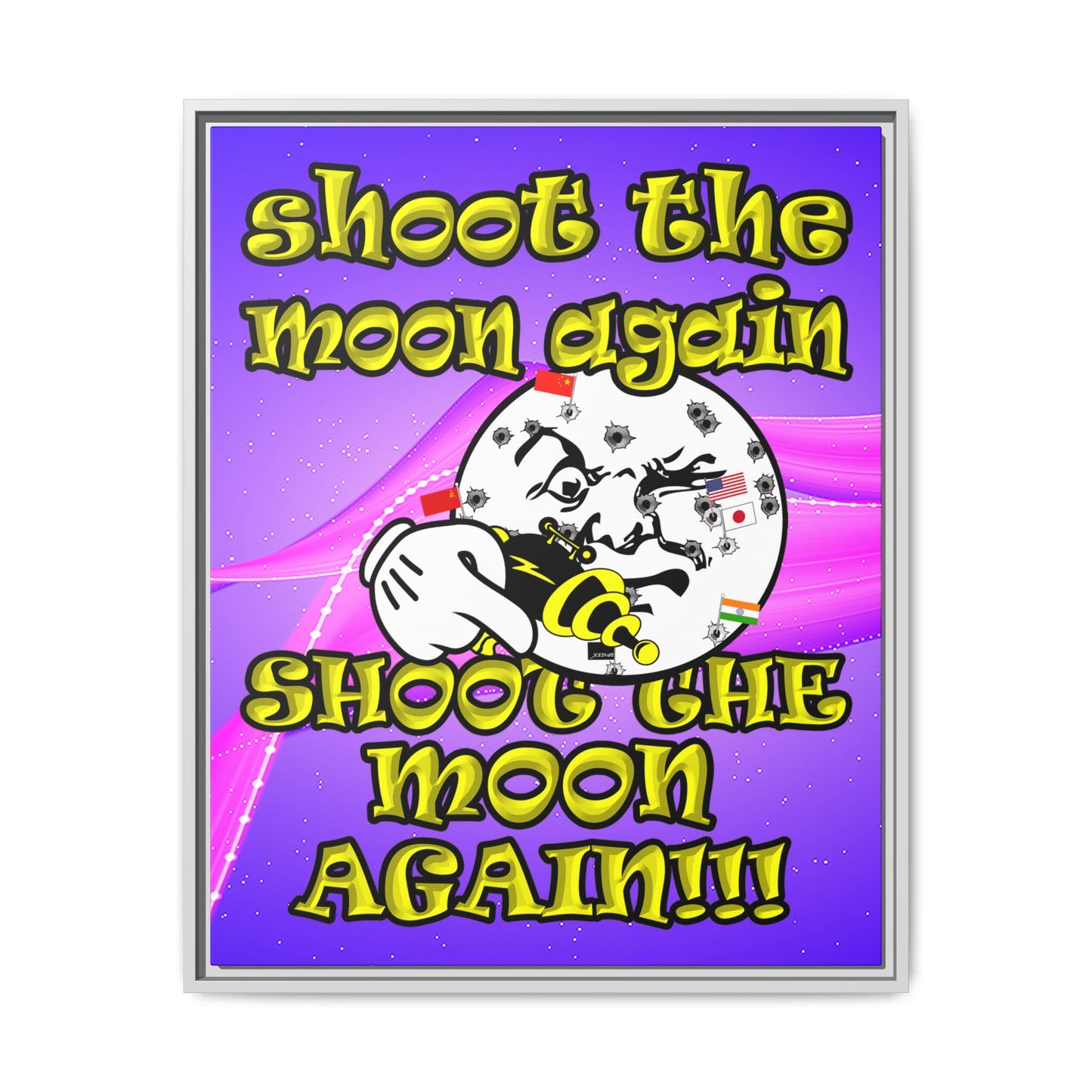 shoot the moon again - framed canvas art (purple-pink wave)