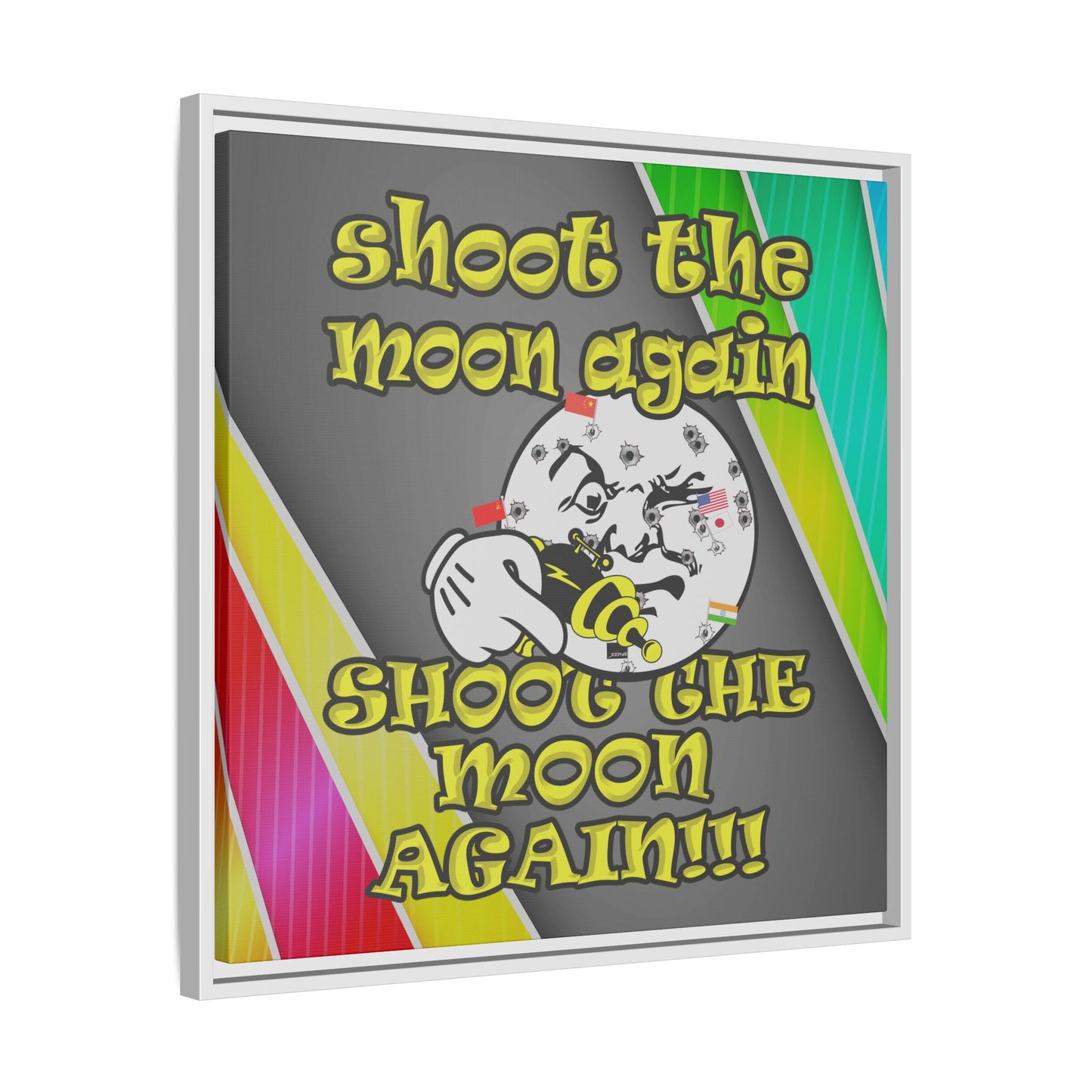 shoot the moon again - framed canvas art (rainbow split)