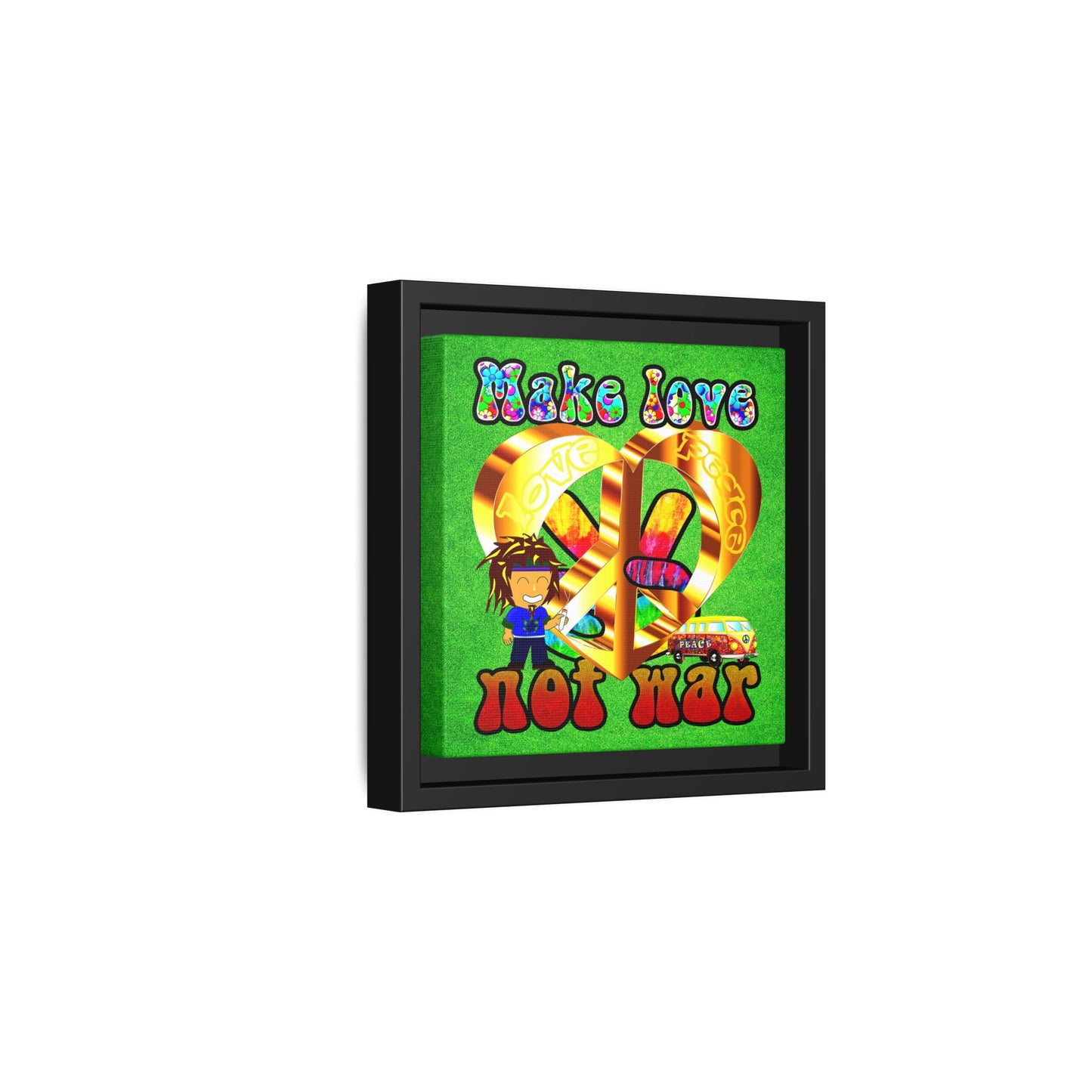love peace - framed canvas art (green turf)