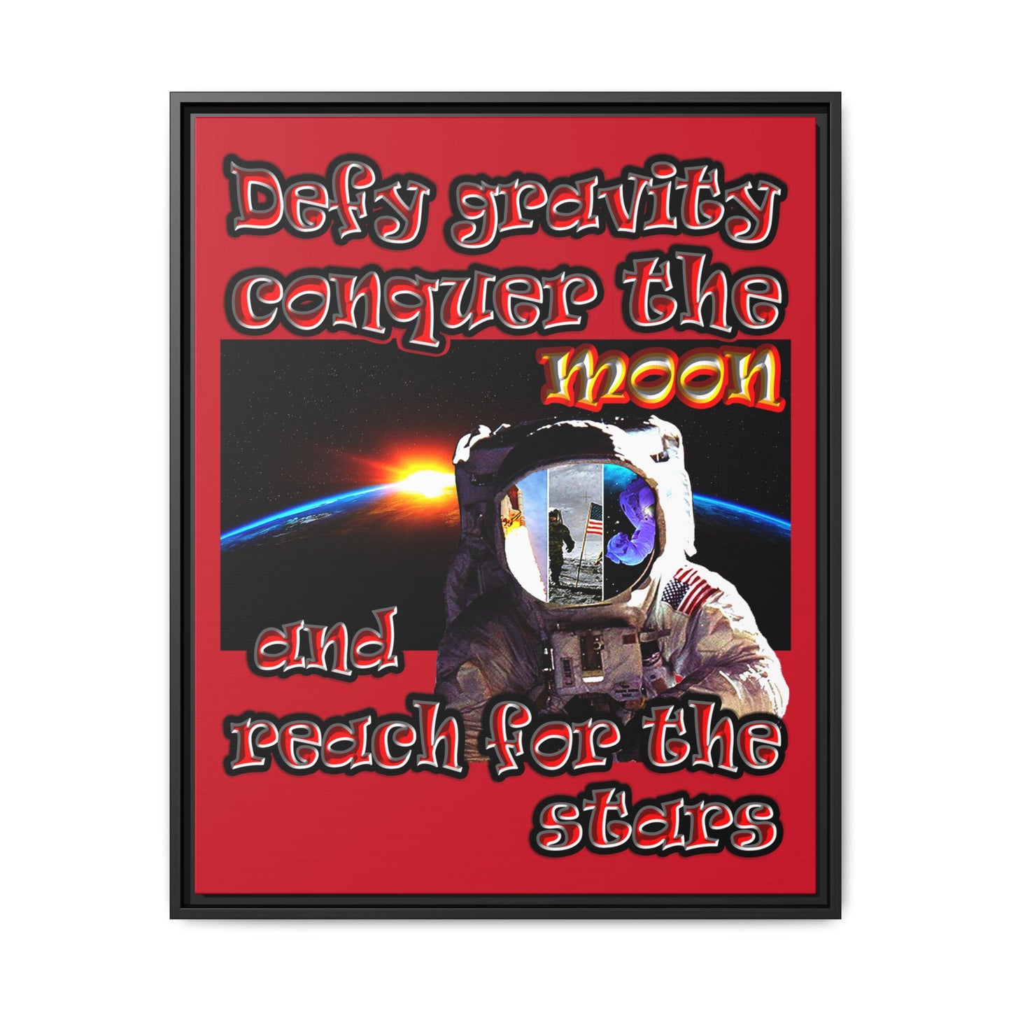 defy conquer reach - framed canvas art (dark red)