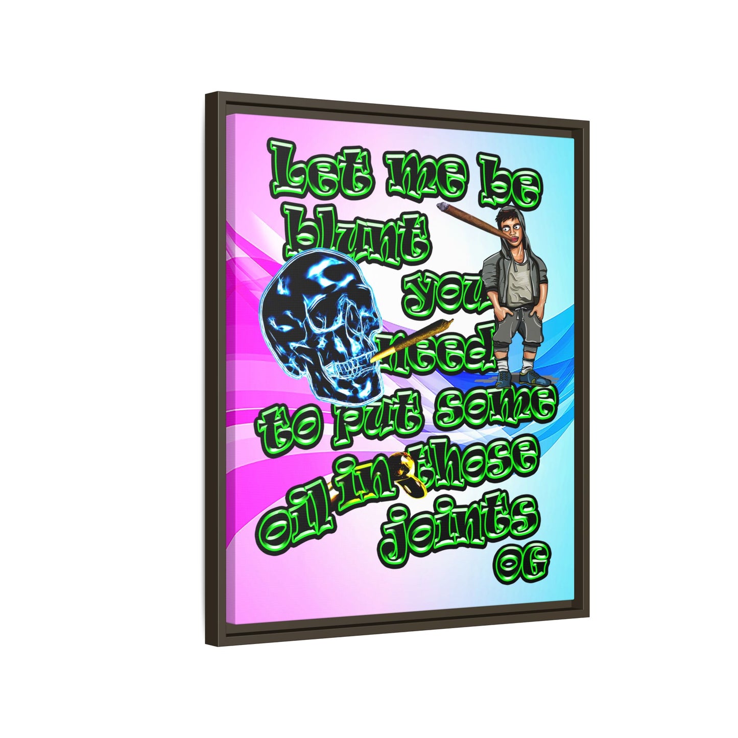 og - framed canvas art (light blue-pink wave)