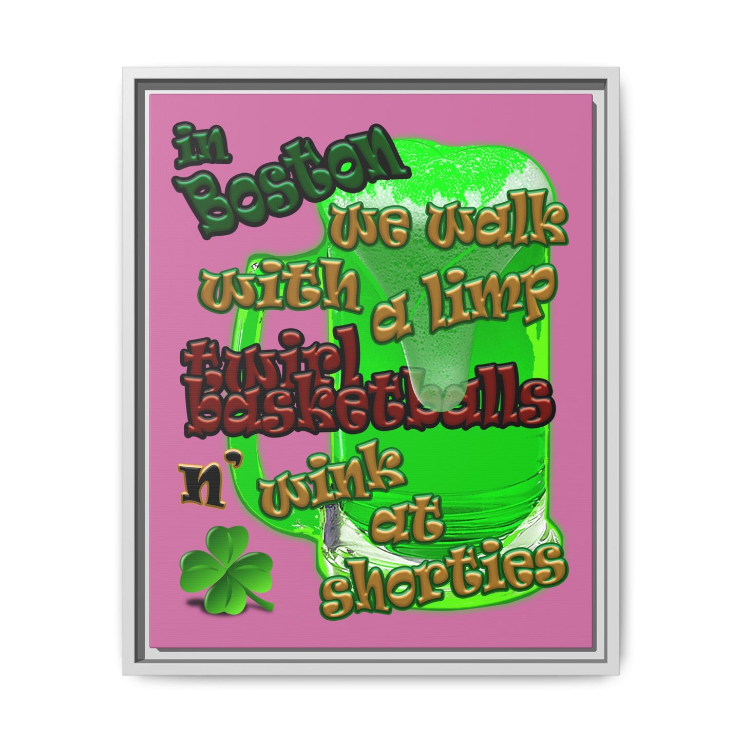 celtics logo - framed canvas art (light pink)